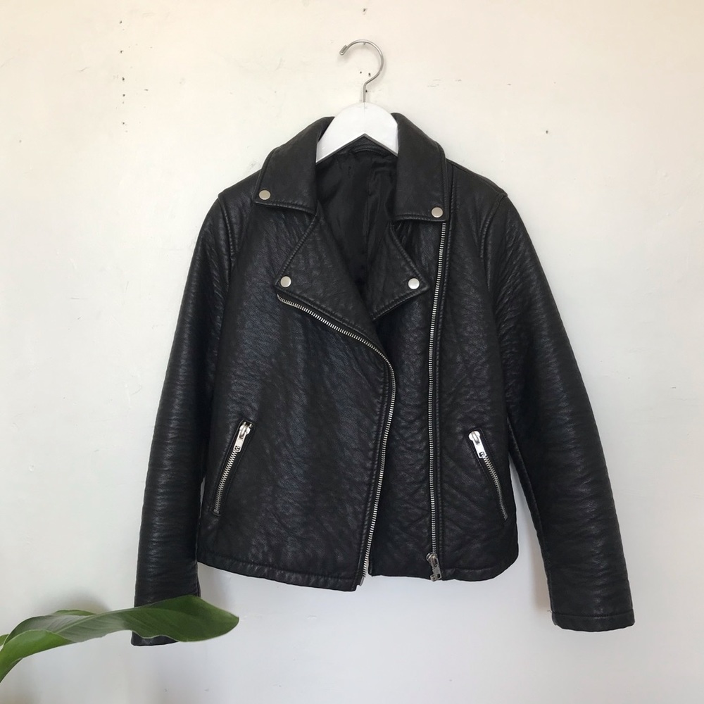 TOPSHOP Black Leather Motorcycle Moto Zip Jacket